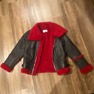Sandro Paris Leather Jacket with Red Shearling Lining